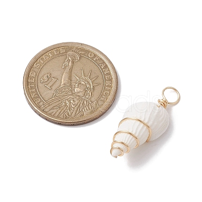 Natural Trumpet Shell Copper Wire Wrapped Pendants PALLOY-JF02683-01-1