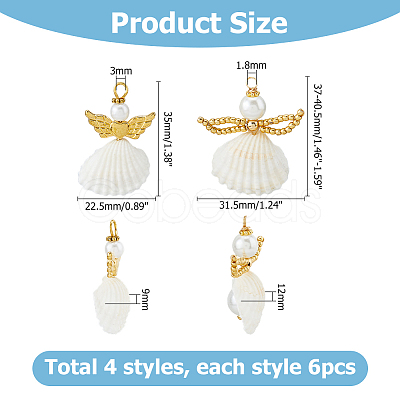 24Pcs 4 Styles Natural Shell Pendants SHEL-HS0001-17-1