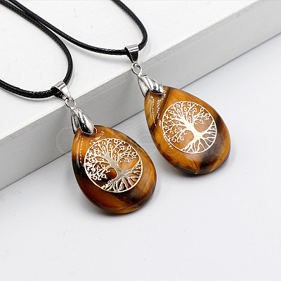 Natural Tiger Eye Pendant Necklaces FS-WG13773-01-1