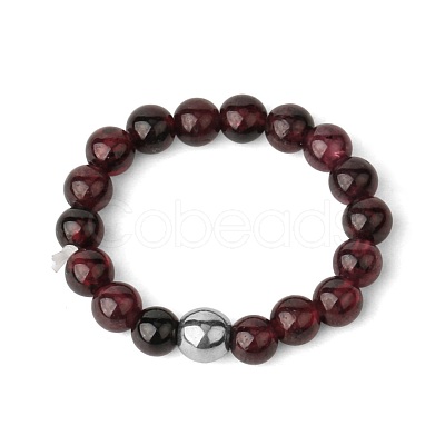 4MM Round Natural Garnet Beaded Stretch Rings LS-VM0712-13-1