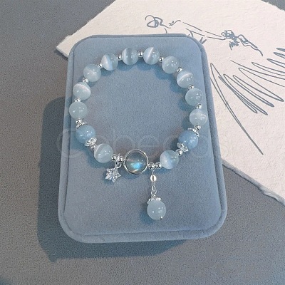 Cat Eye Round Beaded Stretch Bracelets WG66F0A-02-1