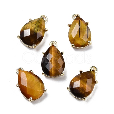 Natural Tiger Eye Faceted Pendants G-M431-16G-08-1