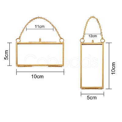 Brass Glass Hanging Photo Frame HJEW-SZ0001-01G-1