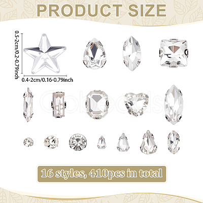 410Pcs 16 Styles Sew on Glass Rhinestone RGLA-ME0001-05-1