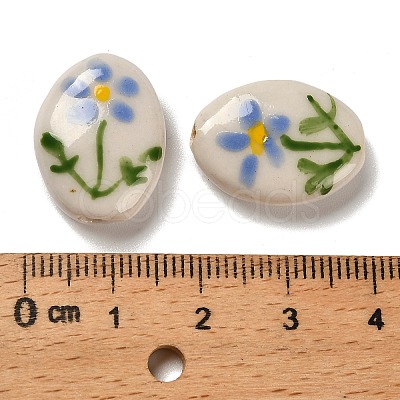 Flower Theme Printed Handmade Porcelain Beads LAMP-D303-06E-02-1