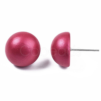 Painted Half Round Schima Wood Earrings for Girl Women EJEW-T017-02D-1