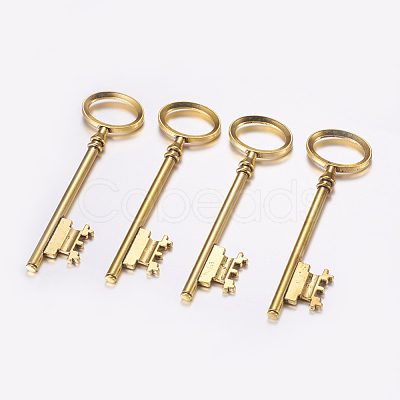 Tibetan Style Alloy Skeleton Key Large Pendants TIBEP-S105-AG-RS-1