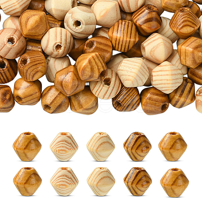 100Pcs 2 Colors Bicone Unfinished Natural Wood Beads WOOD-YW0001-78-1