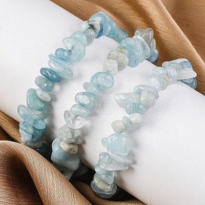 Unisex Chip Natural Aquamarine Beaded Stretch Bracelets BJEW-S143-33-1