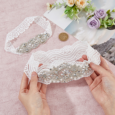 Flower Pattern Polyester Lace Elastic Bridal Garters AJEW-WH0470-67-1