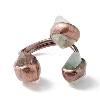 Natural Green Aventurine & Quartz Crystal Irregular Nugget Open Cuff Ring RJEW-I082-07R-01-1