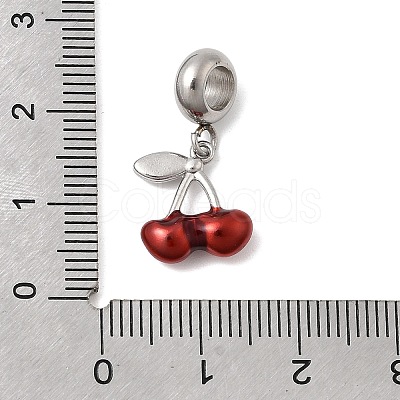 304 Stainless Steel Red Enamel Fruit European Dangle Charms STAS-D153-26P-1