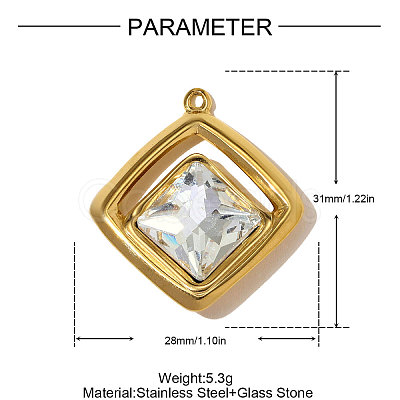 304 Stainless Steel Pave Cubic Zirconia Pendants STAS-OY010-14G-1-1