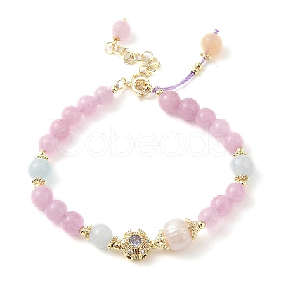 Round Dyed Natural Gemstone & Natural Pearl Beaded Bracelets BJEW-C068-02G-1