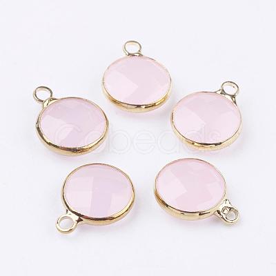 Golden Tone Brass Glass Flat Round Charms GLAA-M003-A-13G-1