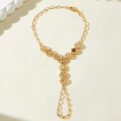 Brass Flower Hexagon Mittens Bracelets for Women XB1526-1