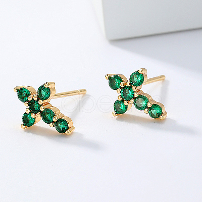 Exquisite Cross Brass Cubic Zirconia Stud Earrings LS-GX6224-1