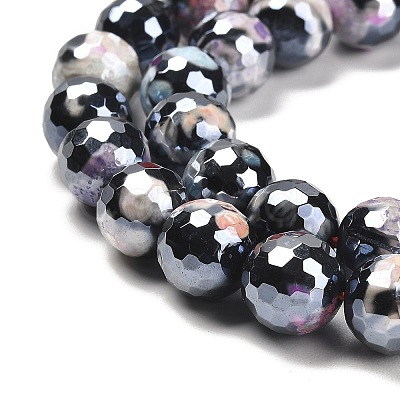 Electroplated Natural Fire Crackle Agate Round Beads Strands G-G0006-A02-09-1