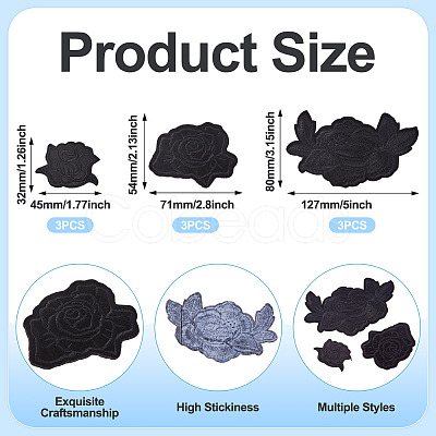 9Pcs 3 Styles Computerized Embroidery Cloth Patches PATC-TA0001-28-1