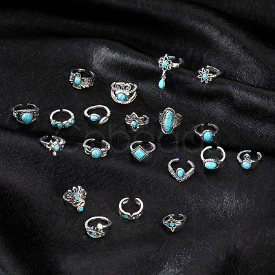 20Pcs Bohemian Style Alloy with Resin Cuff Rings FS-WG5AD72-01-1