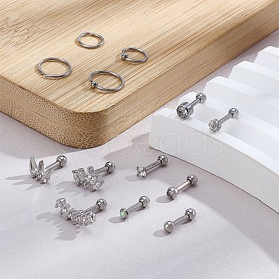 13 Pairs 13 Styles Stainless Steel Micro Pave Clear Cubic Zirconia Cartilage Earring Sets EJEW-PH0001-57-1