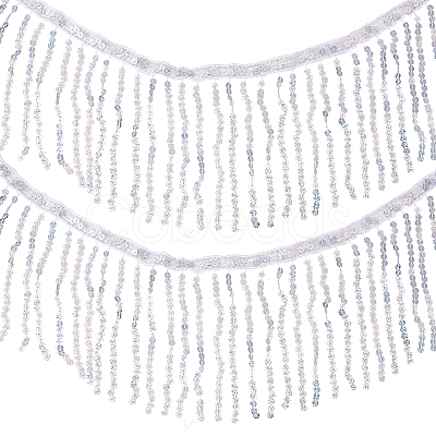 Beading Sequins Polyester Tassel Ribbons SRIB-WH0023-01B-1