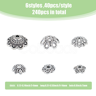 240pcs 6 styles Tibetan Style Zinc Alloy Flower Bead Caps FIND-DC0003-92-1