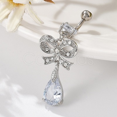 Alloy Crystal Rhinestone Dangle Curved Barbell Belly Rings AJEW-R007-04P-05-1