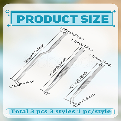 3Pcs 3 Styles Stainless Steel Tweezers TOOL-LP0001-41-1