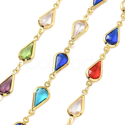 Brass Glass Teardrop Link Chains CHC-R001-04G-02-1