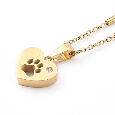 304 Stainless Steel Heart with Dog Paw Print Pendant Necklaces NJEW-JN03351-05-1