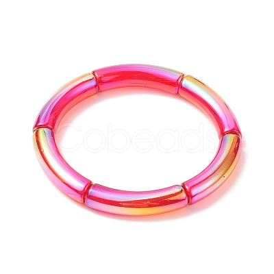 4Pcs 4 Color Acrylic Curved Tube Stretch Bracelets Set for Women BJEW-JB09305-01-1
