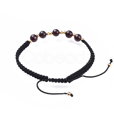 Adjustable Natural Garnet Braided Bead Bracelets BJEW-JB04599-01-1