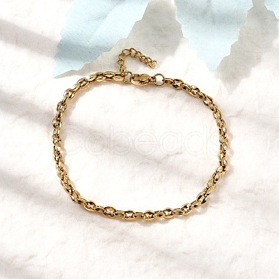 304 Stainless Steel Coffee Bean Chain Bracelets for Women BJEW-B140-01A-G-1