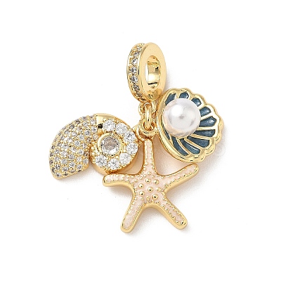 Brass Micro Pave Clear Cubic Zirconia European Dangle Charms KK-D426-04G-1