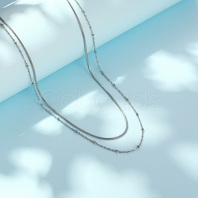 Non-Tarnish 304 Stainless Steel Double Layer Necklaces BI6210-2-1