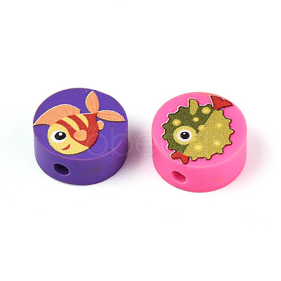 Printed Handmade Polymer Clay Beads CLAY-T022-12H-1