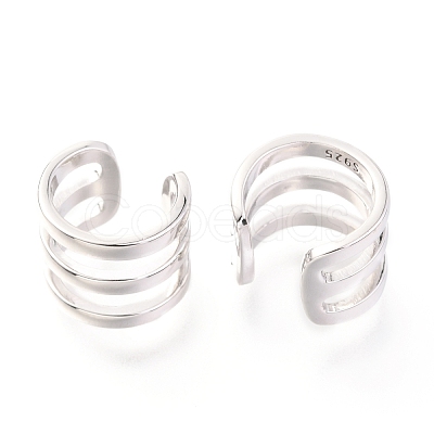 Anti-Tarnish Rhodium Plated 925 Sterling Silver Cuff Earrings EJEW-H124-12P-1