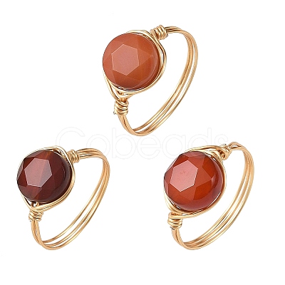 Natural Agate(Dyed & Heated) Copper Wire Finger Rings RJEW-JR01075-1