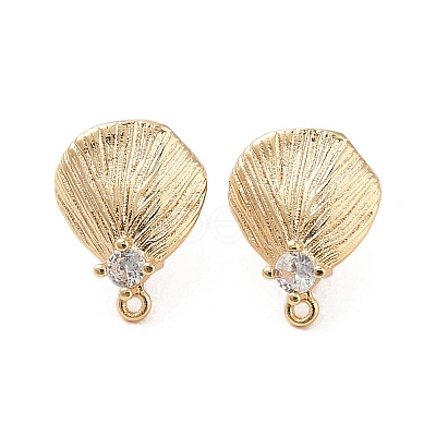 Brass with Clear Cubic Zirconia Stud Earring Findings KK-G491-57B-G-1
