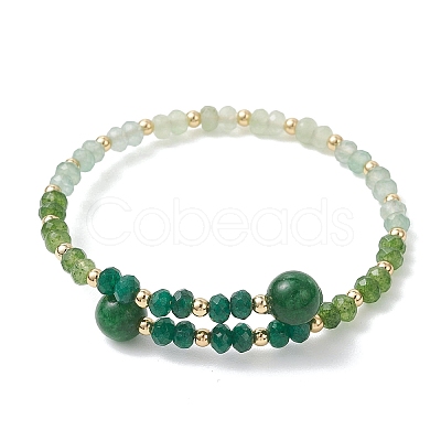 Dyed Natural Malaysia Jade & Brass Beaded Bangles for Women BJEW-JB13343-01-1
