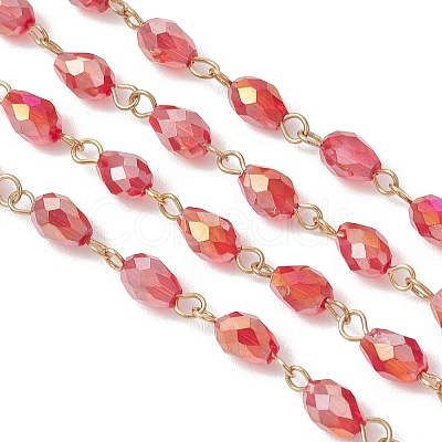 Oval Glass Beaded Link Chains AJEW-JB01471-02-1