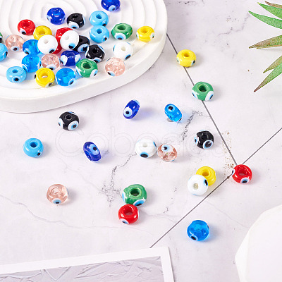 54Pcs 9 Colors Handmade Evil Eye Lampwork Beads LAMP-TA0001-57-1