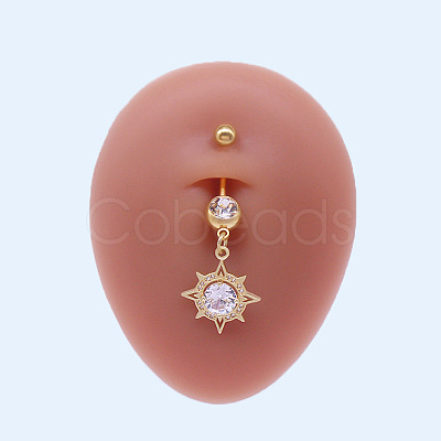 316L Surgical Stainless Steel Micro Pave Clear Cubic Zirconia Belly Rings FS-WGA8928-05-1