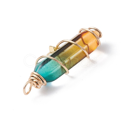 2Pcs 2 Style Two Tone Glass Double Terminated Point Beads Pendants Set PALLOY-JF02538-01-1