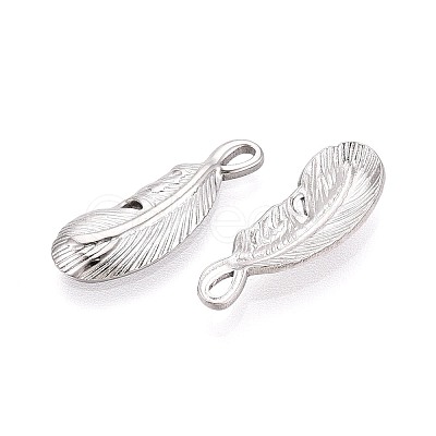 304 Stainless Steel Feather Pendants STAS-T067-48P-1