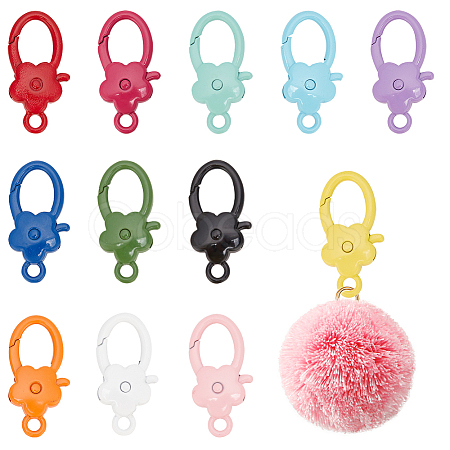 12Pcs 12 Colors Spary Painted Zinc Alloy Flower Lobster Claw Clasps PALLOY-WR0001-10-1