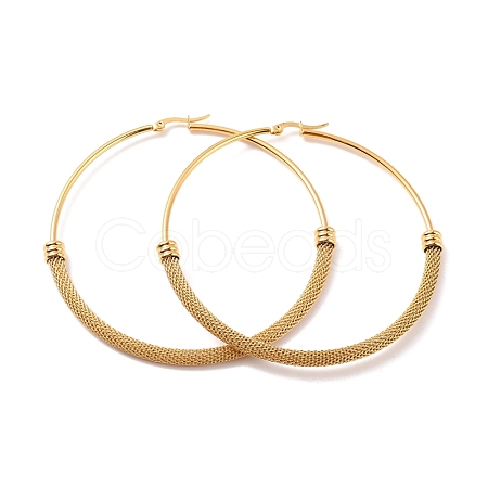 PVD Vacuum Plating 201 Stainless Steel Mesh Chain Shape Big Hoop Earrings with 304 Stainless Steel Pin for Women EJEW-F280-21A-G-1