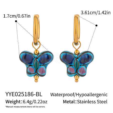 304 Stainless Steel Porcelain Butterfly Hoop Earrings ZL5376-3-1