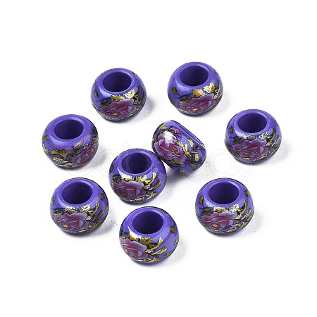Flower Printed Opaque Acrylic Rondelle Beads SACR-S305-27-G04-1